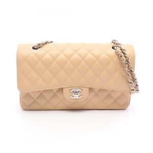 CHANEL Matelasse Double Flap Shoulder Bag in Grained Calfskin Leather, Beige